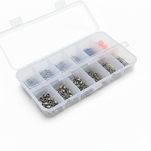 1 gevetero de 6 compartimientos con anzuelos de 3 medidas para capr/boga, mosquetones, rotores y mostacillas.